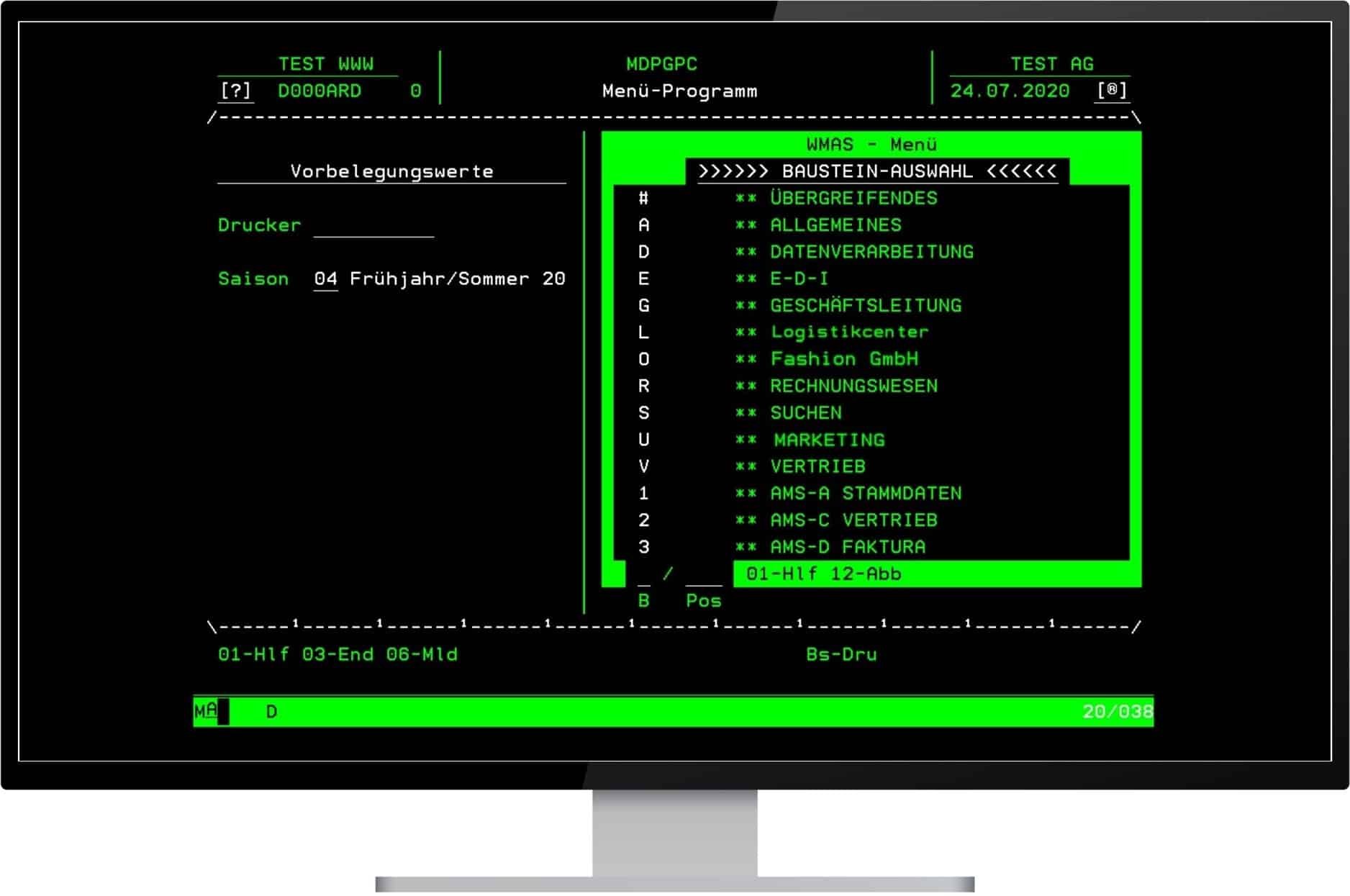 Bildschirm IBM AS/400 Green Screen im Bildschirm